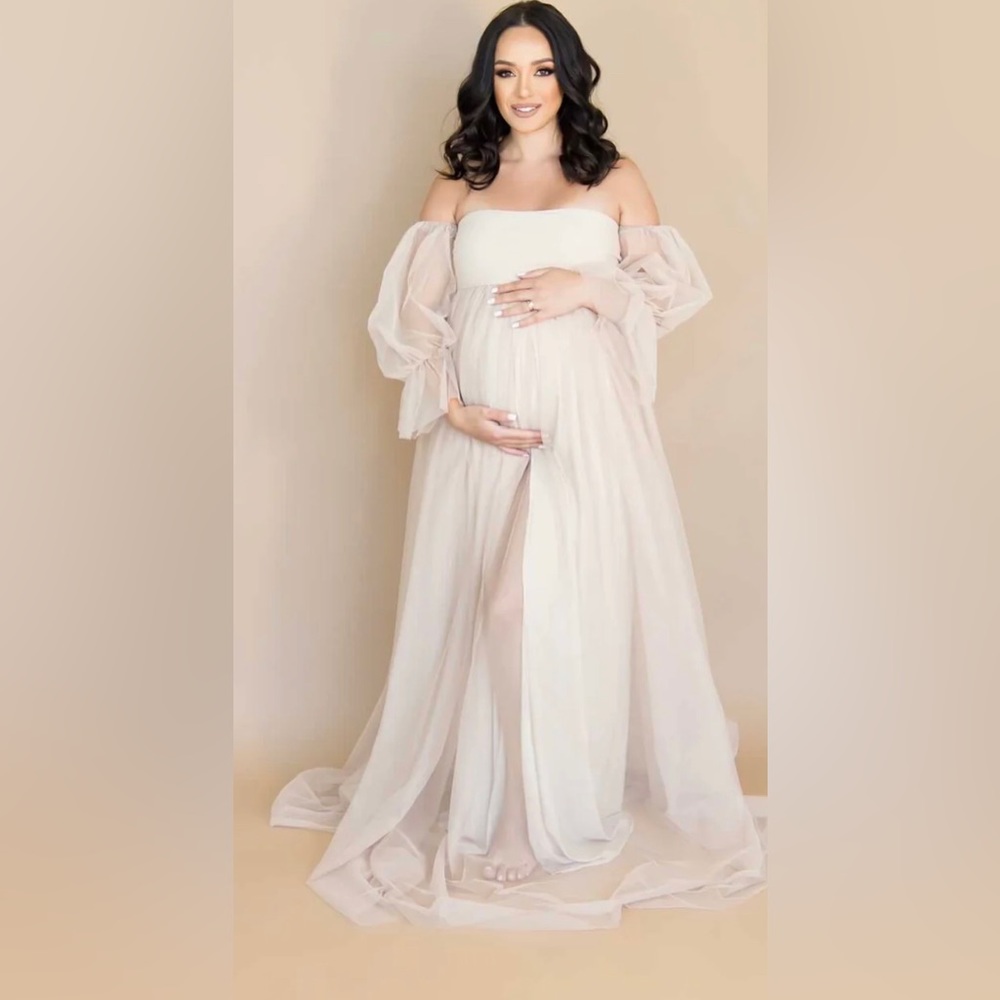 Elegant Cream Off-Shoulder Maternity Dress
